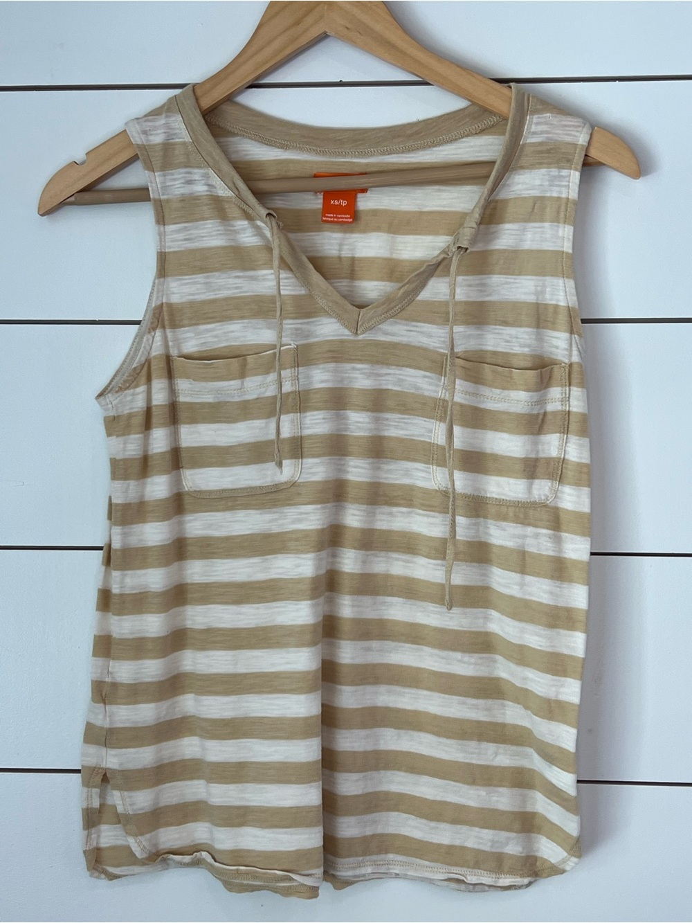 Joe‎ Fresh Striped V-Neck Tank Top - Beige & White 100% cotton